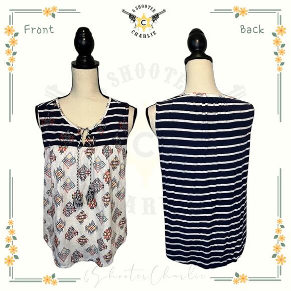 Westbound Petites Sleeveless Tank Embroidered Colorful Tassel Tie Front Size PL - Picture 1 of 6